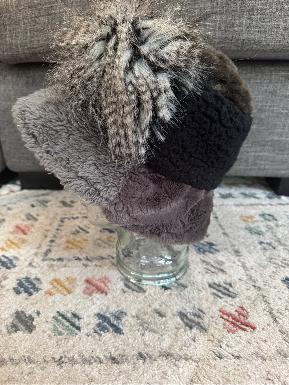 Zero Waste Daniel x ThredUp Faux Fur Bucket Hat Gray Black Winter Hat